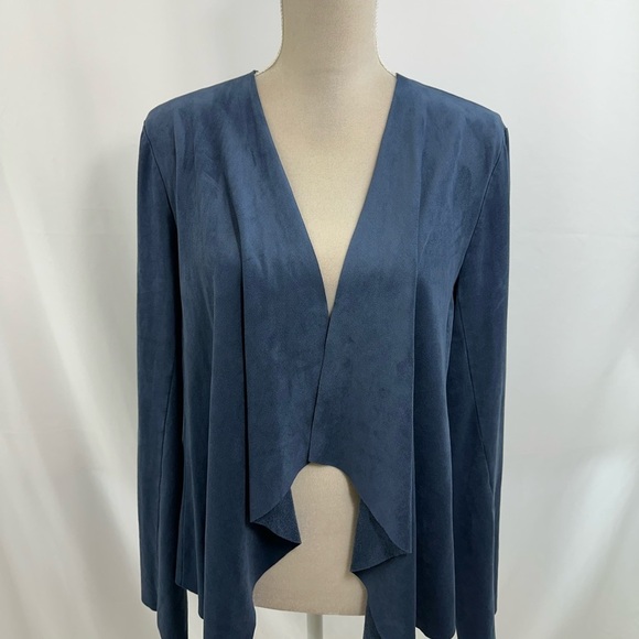 LOFT Blue Washable Suede Open Front Drape Jacket Size 14 Lightweight - Picture 7 of 9
